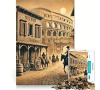 Western Town with Colosseum Backdrop Jigsaw 1000 Pieces for Teenagers Memory Train Fun Clean Seamless Connection Relaxing Indoor Group Activity (50x75cm)