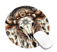 Western Tribal Skull Mouse Pad, Earthy Brown Vintage Decor Mouse Pad, Custom Non-Slip Rubber Mouse Pad for Home and Office, Round Cow Skull Design