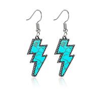 Western Turquoise Earrings for Women Lightning Bolt Earrings Thunder Flash Bohemian Natural Turquoise Dangle Earrings Statement Western Jewelry Cowgirls Teen Girls 80s 90s Party Accessories, Metal