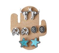 Western Turquoise Stud Earrings Set for Women Turquoise Cattle Head Cowgirl Hat Boots Concho Horseshoe Stud Earring Vintage Retro Western Earrings Y2K Bohemian Cowgirl Jewelry Accessories, Alloy Steel