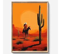 Western Vintage Cowboy Wall Art Horse Riding Prints Retro Western Posters Desert Cactus Prints Desert Sunset Canvas Wall Art Rustic Southwest Prints Cactus Sunset Mountain Painting 16x24inch No Frame
