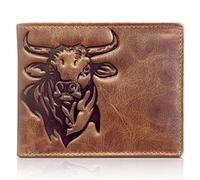 Western Wallet for Men - Cowboy Rodeo Bull Bifold - Full Grain Leather RFID Blocking Slim Wallet with Card Slots & ID Window - Durable Western Gift for Ranchers, Outdoorsmen & Rodeo Fans