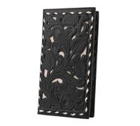 Western Wallets For Men, Rodeo Checkbook Wallet For Cowboys, Mens Long Bifold Wallet, RFID Blocking Card Holder with Multiple Card Slots, 04-Black, 6.78 inches x 3.75 inches x 0.8 inches, Retro