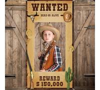Western Wanted Banner 35.4x70.8inch Fabric Western Cowboy Photo Booth Backdrop Wild West Banner for Cowboy Party Decorations Cowboy Cowgirl Birthday Banner Backdrop Wanted Photo Backdrop