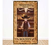 Western Wanted Poster Photo Booth Prop, Large Cowboy Party Decoration Fun Wanted Poster Wild West Photo Selfie Frame Rodeo Banner Backdrop for Cowboy Theme Birthday Party Decoration Supplies