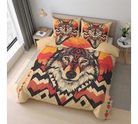 Western Wolf Duvet Cover 290x235 cm, Aztec Southwest Bedding Emperor Size, Soft Reversible Microfiber Quilt Cover & 2 Pillowcases, Zipper Closure H-4