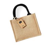 Westford Mill Mini Jute Gift Tote Bag Lunch Present Tote Craft WM412 (Natural/Black)