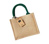 Westford Mill Mini Jute Gift Tote Bag Lunch Present Tote Craft WM412 (Natural/Forest Green)
