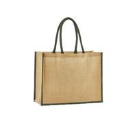Westford Mill - Natural Starched Jute Classic Tote Bag - Natural/Olive Green Tote bag - Bag for men & for women - One Size - shopper bag, travel bag, gym bag
