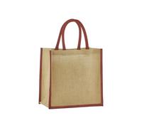 Westford Mill - Natural Starched Jute Mini Tote Bag - Natural/Orange rust bag - Bag for men & for women - One Size shopper bag, travel bag, gym bag