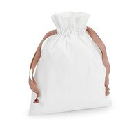 Westford Mill Cotton Gift Bag with Ribbon Drawstring Soft White/Rose Gold L