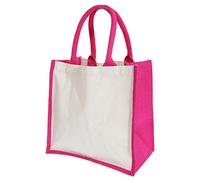 Westford Mill W421 Printers' Midi Jute Bag - Eco-Friendly, Reusable, and Stylish Jute Shopping Tote - Fuchsia