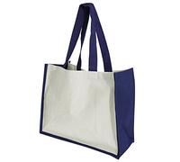 Westford Mill W422 Classic Jute Shopper - Eco-Friendly Reusable Tote Bag - Navy