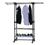 WESTHL Double Rail Clothes Rail,Portable Clothes Rack on Wheels,Extendable Hanging Rails for Clothes,Display Rack for Bedroom Laundry Room Living Room Clothing Store