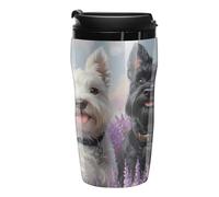 Westie and Scottie Dogs Painting Printed Reusable Coffee Mug Insulated Travel Drinking Cup Water Bottle with Lid 250ml