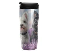 Westie and Scottie Dogs Painting Printed Reusable Coffee Mug Insulated Travel Drinking Cup Water Bottle with Lid 350ml