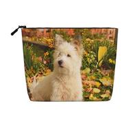 Westie Autumn West Highland White Terrier Dogs, Cosmetic Bag Imitation Linen Makeup Bag Portable Travel Toiletry Bag