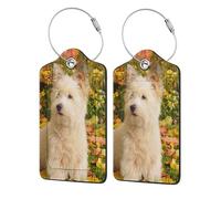 Westie Autumn West Highland White Terrier Dogs,Luggage Tags Pu Leather Name Tag Travel Suitcase Identifier ID Tags Durable Luggage Label 2 pcs