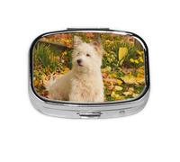 Westie Autumn West Highland White Terrier Dogs,Meta Pill Box 2 Compartment Medicine Case,Portable Organizer,Rectangle Meta Portable Organizer Pill Box 1966 Compartment Medicine Case