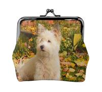 Westie Autumn West Highland White Terrier Dogs, PU Leather Coin Purse, Small Wallets, Change Pouch with Kiss Lock Clasp Buckle, Change Purse