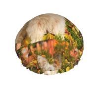 Westie Autumn West Highland White Terrier Dogs,Shower Cap Nightcap Double Layer Waterproof Elastic Bath Cap Reusable Hair Cap