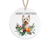 Westie Ceramic Ornament Merry Christmas, Christmas Tree Bauble Decoration