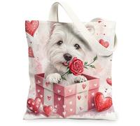 Westie Dog Canvas Tote Bag for Shopping 13 * 15, Valentine's Day Funny Gift Reusable Grocery Bag for Women, Pet Travel Pattern Gift Decoration