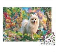 Westie Dog Scene Jigsaw Puzzles Fluffy Dog in Vibrant Flowers for Adults Educational Game Challenge Impossible Hard Difficult 70x50cm/1000pcs