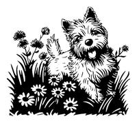 'Westie Dog with Flowers' Rubber Stamp - Unmounted Design for Crafting & Scrapbooking, A7 (RS00061103)