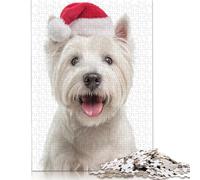 Westie Dog with Santa Hat Puzzles 300 Pieces for Teenagers Gifts Puzzles for Adults Funny Jigsaw Puzzles 300pcs (40x28cm)