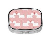 Westie Dogs Pattern,Meta Pill Box 2 Compartment Medicine Case,Portable Organizer,Rectangle Meta Portable Organizer Pill Box 1960 Compartment Medicine Case
