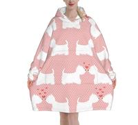 Westie Dogs Pattern Oversized Women's Wearable Blanket Hoodie, Flannel Pullover Blanket, Blanket Sweatshirt