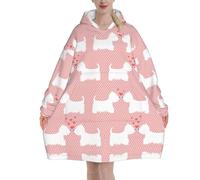 Westie Dogs Pattern,Women's Oversized Wearable Blanket Hoodie, Blanket Sweatshirt,Flannel Pullover Blanket