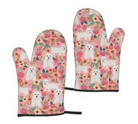 Westie Floral, Oven Mitts Anti-Slip Cooking Gloves,Heat Resistant Baking Mitts A Pair