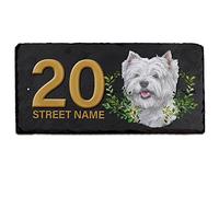 Westie House Number Slate Custom Dog Gate Sign Personalised Name Street Door Plaque West Highland Terrier KDS49