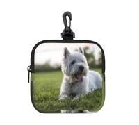 Westie Lawn West Highland White Terrier Dogs, Coin Purse Square Zipper Storage Bag, Change Pouch with Lobster Buckle Clasp Buckle, Change Purse