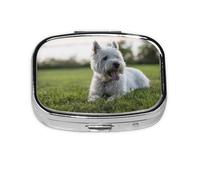 Westie Lawn West Highland White Terrier Dogs,Meta Pill Box 2 Compartment Medicine Case,Portable Organizer,Rectangle Meta Portable Organizer Pill Box 1954 Compartment Medicine Case