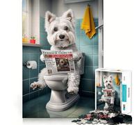 Westie on The Toilet Adults 1000 Pieces Puzzle Mental Fun Game Advanced Laser Cutting Tech Amusing Challenge for Waiting Time (38x52cm)