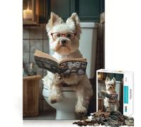 Westie on The Toilet Jigsaw 1000 Pieces Focus Building Toy Zero Gap Rewarding Activity for Rainy Days (38x52cm)