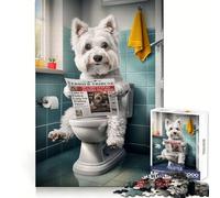 Westie on The Toilet Jigsaw Puzzle 1000 Piece Think Training Casual Enjoyment Defined Edges Bday Surprise (50x75cm)