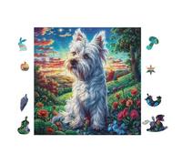 Westie Puppy Flower Garden 100 Piece Complete Jigsaw Puzzle Set Teens Beginners Educational Challenge Puzzle Fans Group Play Anniversary Cardboard 28x28cm