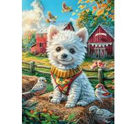 Westie Puppy in A Farmyard 500 Piece Premium Jigsaw Puzzle Animal Plant Adult Jigsaws Brain Training Hobby Home Decor Winter Gift Unique Shaped Recycled Material 500 PCS