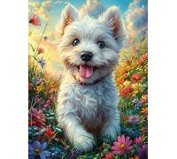 Westie Puppy in Flower Garden 300 Pc DIY Jigsaw Puzzle Magical Accompany Fairy Tale Puzzles for Adults Teens Hard Challenging Team Building Stress Reducing Autumn Sturdy Wooden Cardboard 300 PCS