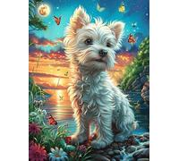 Westie Puppy in Magical Forest 500 Piece Premium Jigsaw Puzzle Accompany Fairy Tale Cute Adult Jigsaws Brain Training Hobby Home Decor Winter Gift Unique Shaped Eco Friendly Material 500 PCS