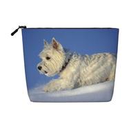 Westie Winter West Highland White Terrier Dogs, Cosmetic Bag Imitation Linen Makeup Bag Portable Travel Toiletry Bag
