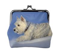 Westie Winter West Highland White Terrier Dogs, PU Leather Coin Purse, Small Wallets, Change Pouch with Kiss Lock Clasp Buckle, Change Purse