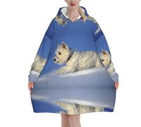 Westie Winter West Highland White Terrier Dogs,Women's Oversized Wearable Blanket Hoodie, Blanket Sweatshirt,Flannel Pullover Blanket