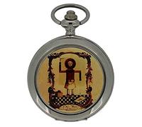 WESTIME Freemason Masonic Vintage Silver Tone Classic Pocket Watch with Blue Masonic Dial