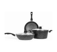 Westinghouse Essentials 5 Piece Cookware Set, Non-Stick Frying Pan, Casserole Dish & Wok With Lids, Induction Compatible, Black