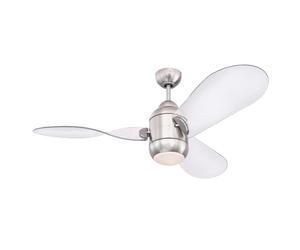 Westinghouse Lighting 72258 Josef, Contemporary LED Ceiling Fan with Light and Remote Control, 122 cm, Brushed Nickel Finish, Frosted Opal Glass, DC Motor